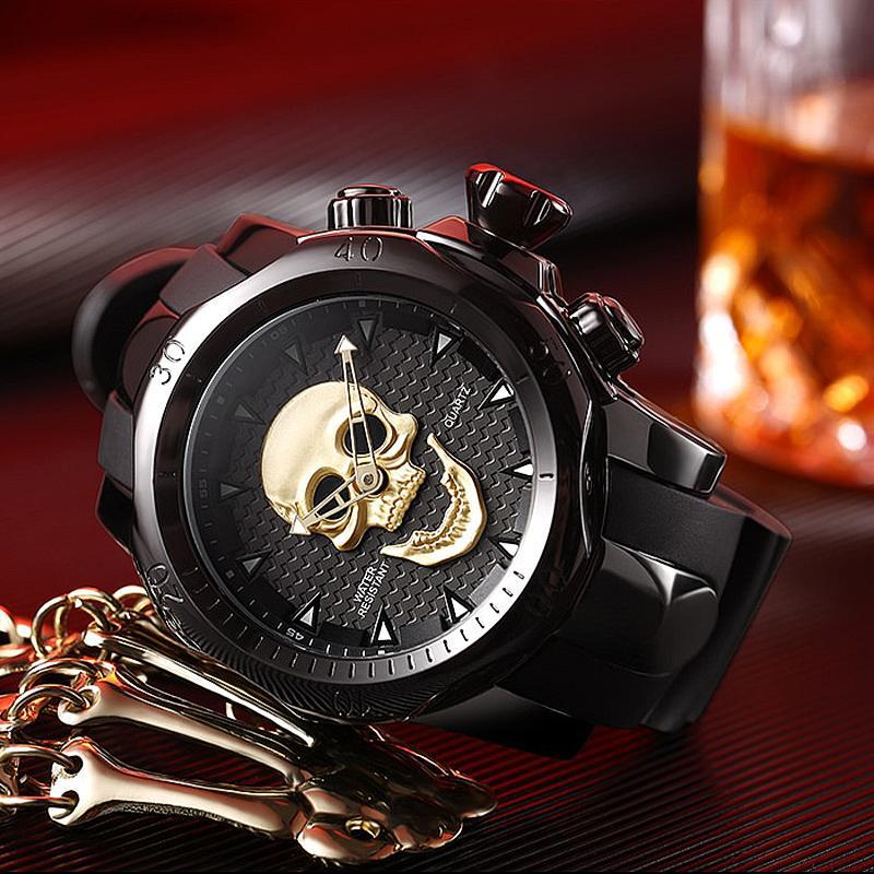 Svart Dödskalle Klocka Stål