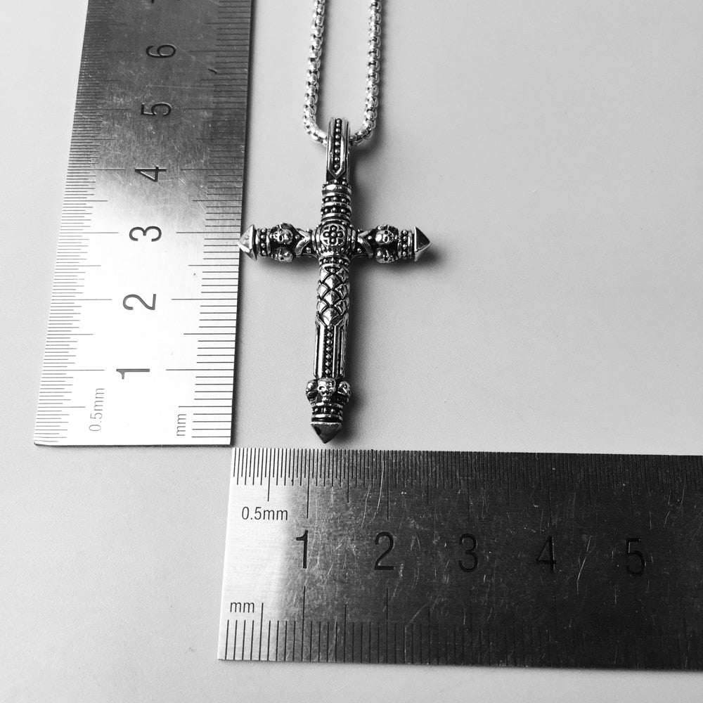 Sterling Silver Halsband Kors Med Kranium