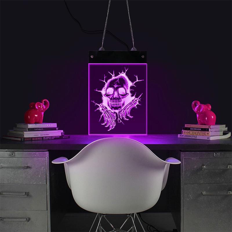 Rosa Dödskalle Ljusskylt