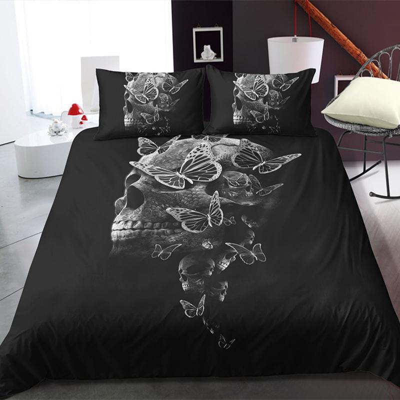 Dödskalle Bäddset Fjärilar