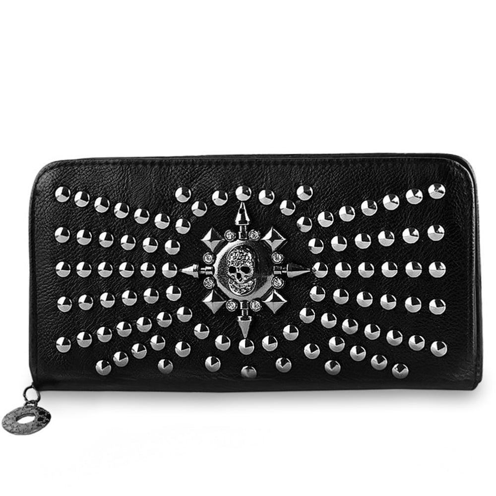 Svart Dödskalle Plånbok Med Nitar