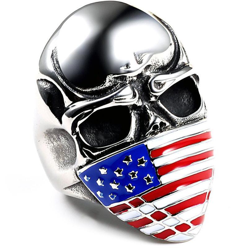 Dödskalle Ring USA Flagga