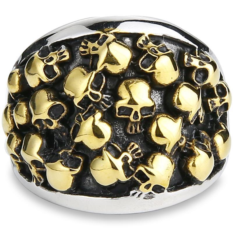 Gotisk Dödskalle Ring Guldstål