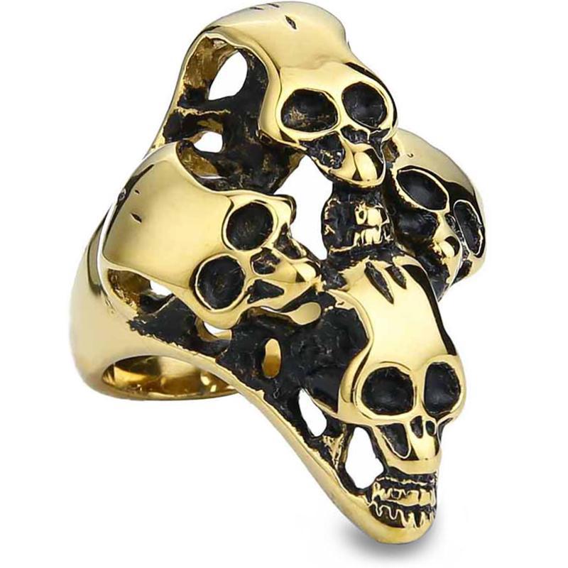 Ring Fyra Dödskallar Guldstål