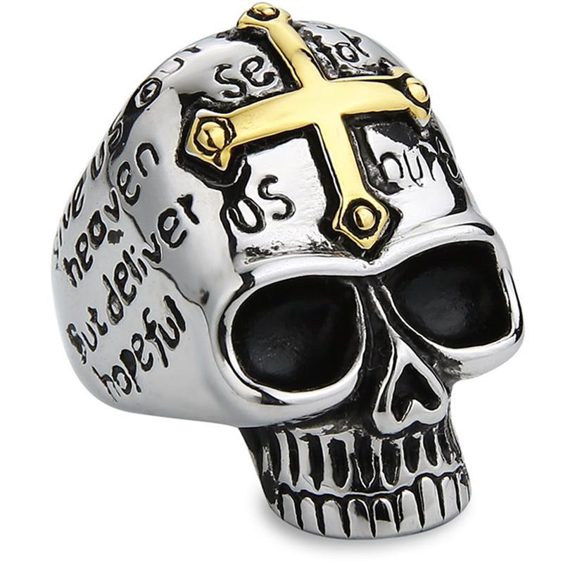 Dödskalle Ring Guld Krucifix