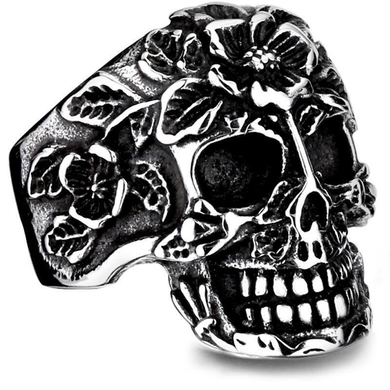 Dödskalle Ring Med Blommor