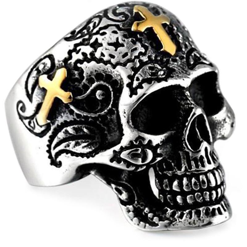 Dödskalle Ring Guldkors