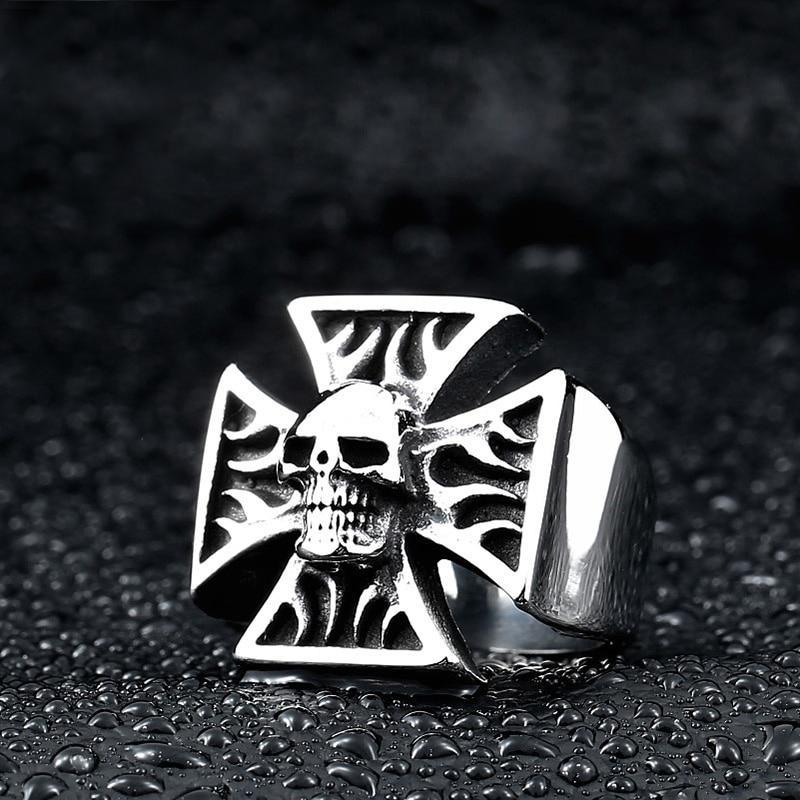 Malteserkors Ring Med Dödskalle För Herr (Stål)
