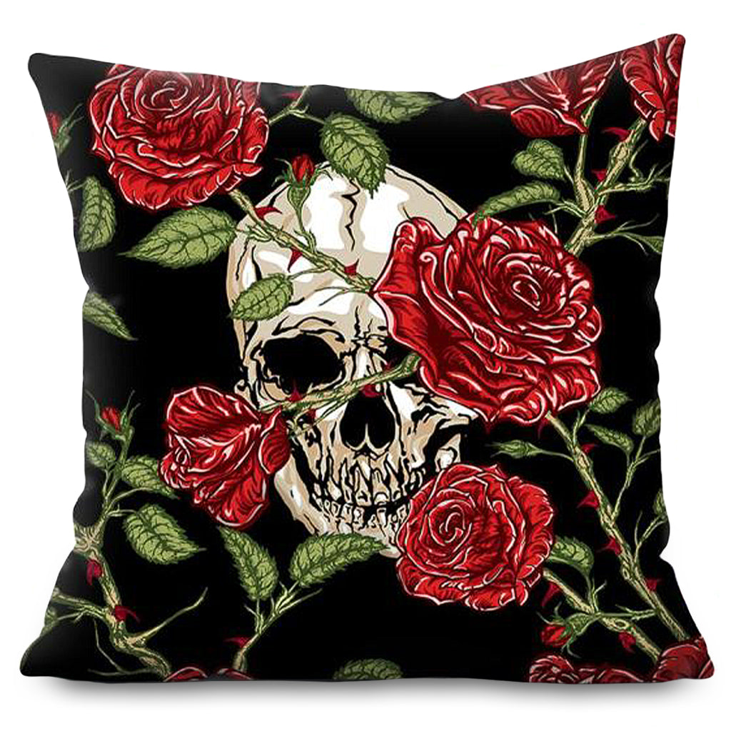 Dödskalle Rosor Kuddöverdrag