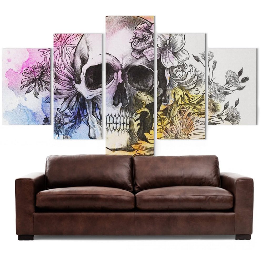 Dödskalle Tavla Blommor