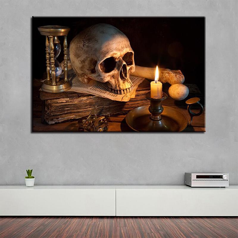 Dödskalle Tavla Stearinljus