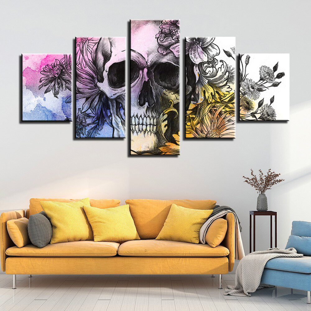 Dödskalle Tavla Med Blommor