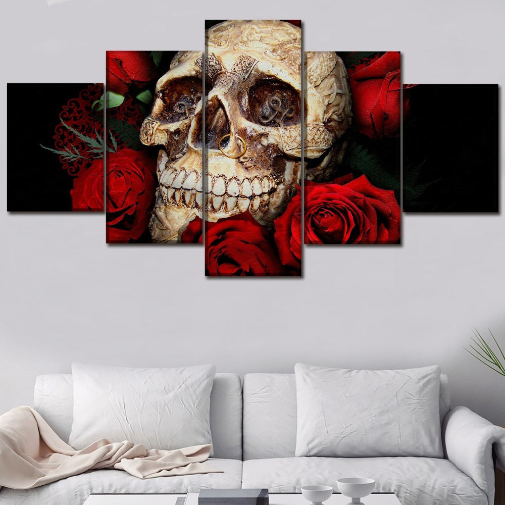 Dödskalle Tavla Med Rosor