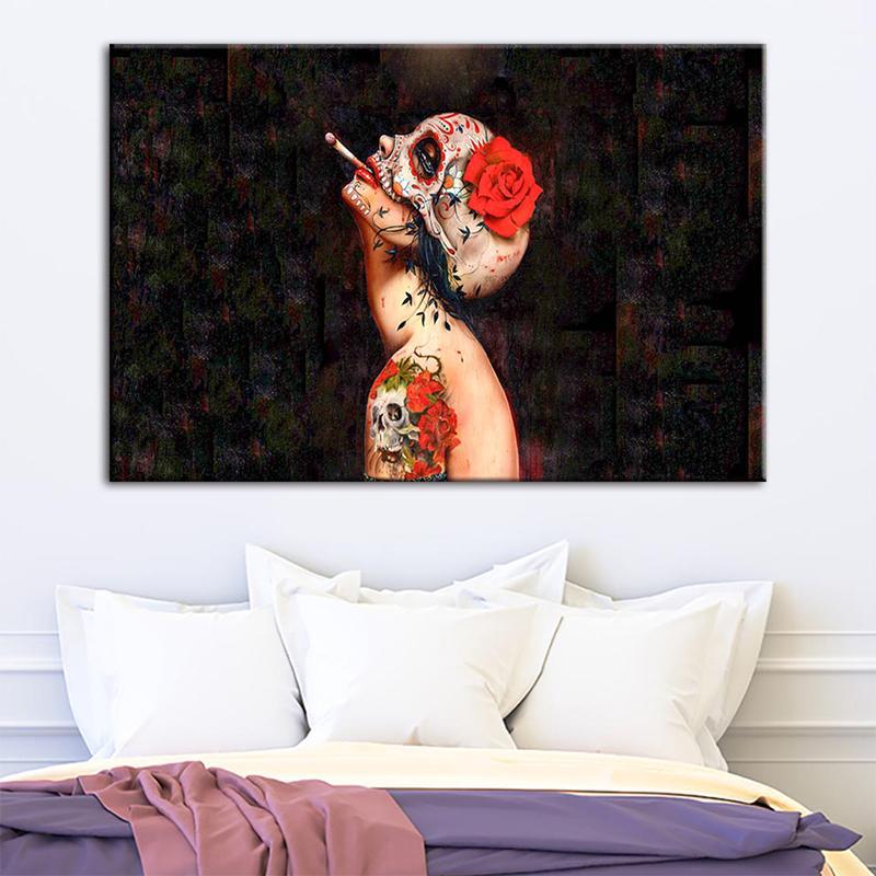 Liggande Tavla Rökande Tjej