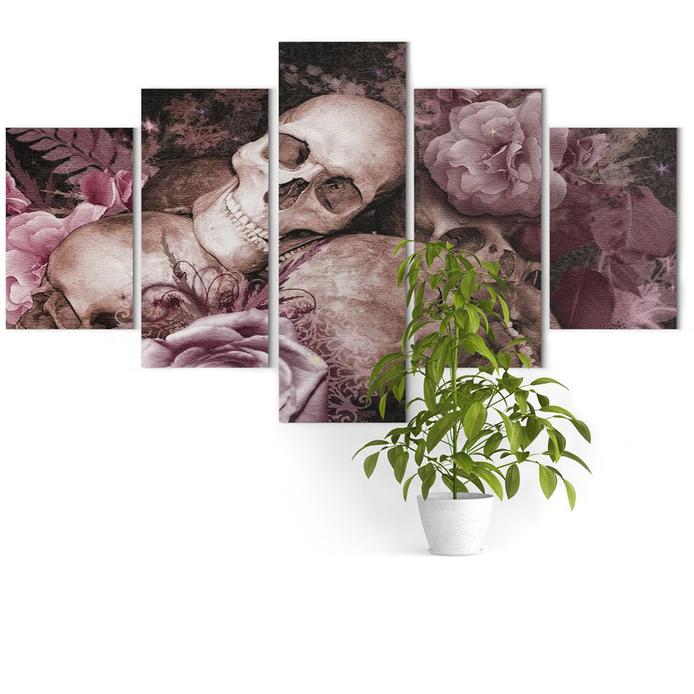 Dödskalle Tavla Rosa Blommor