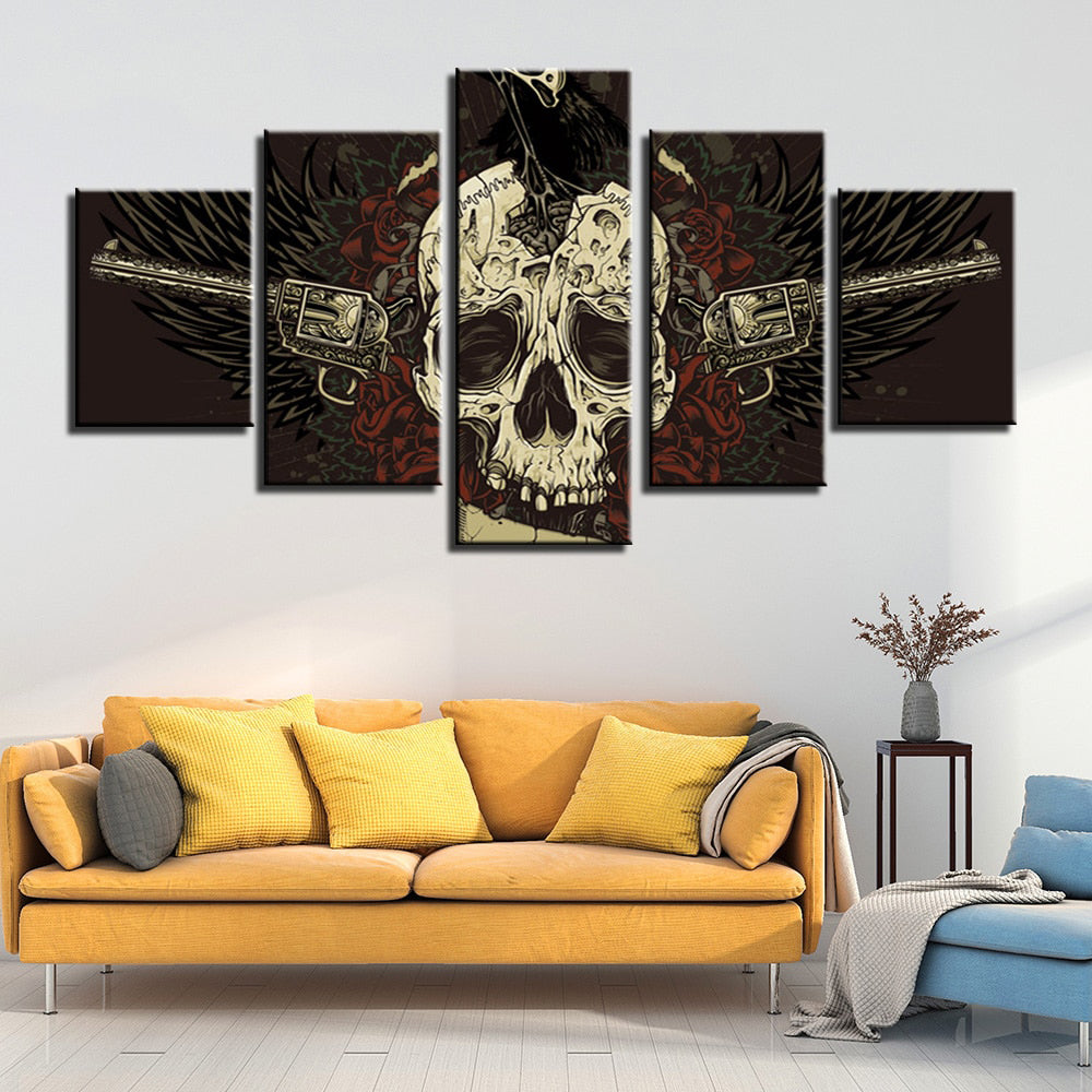 Dödskalle Tavla Revolvrar