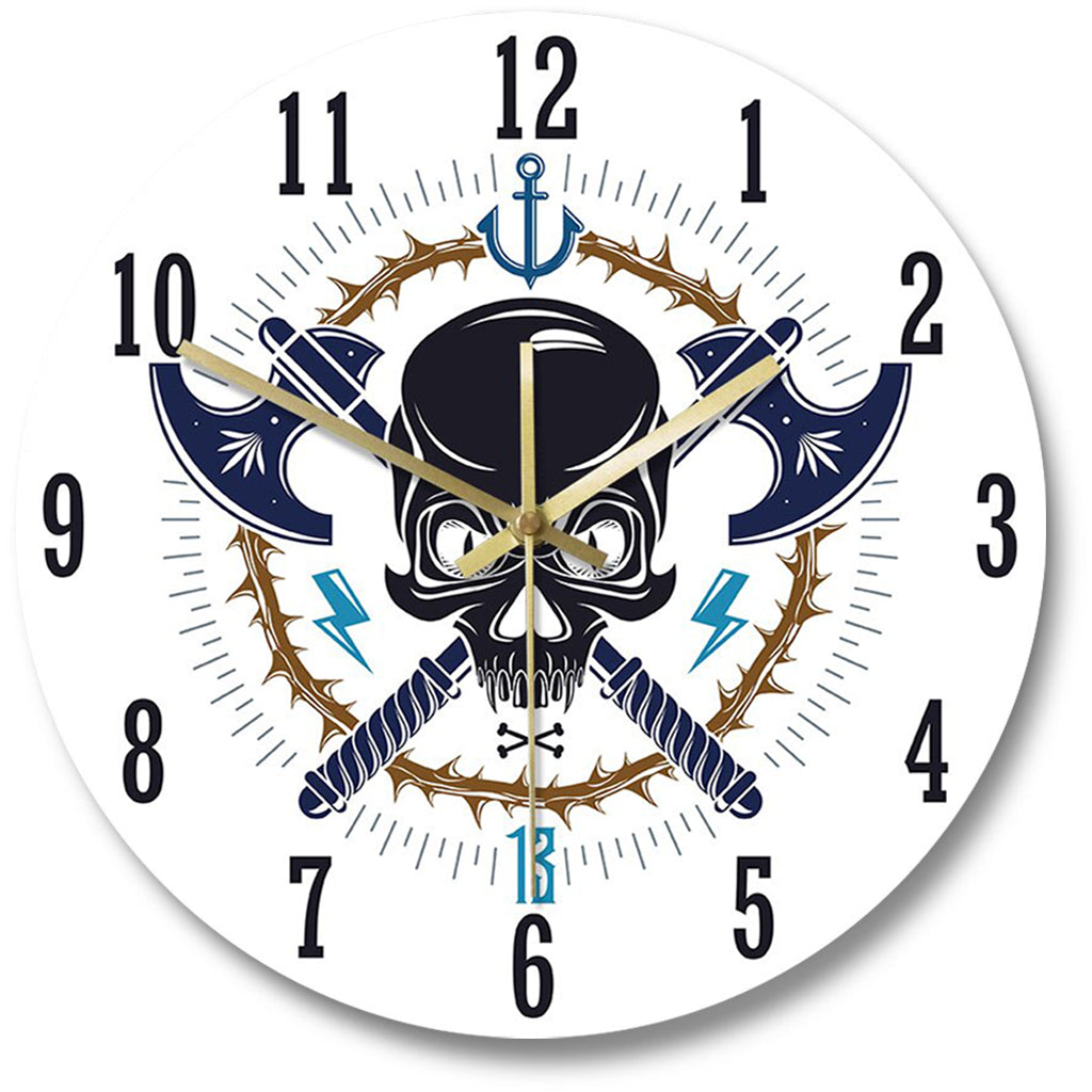 Dödskalle Väggklocka Korsade Yxor