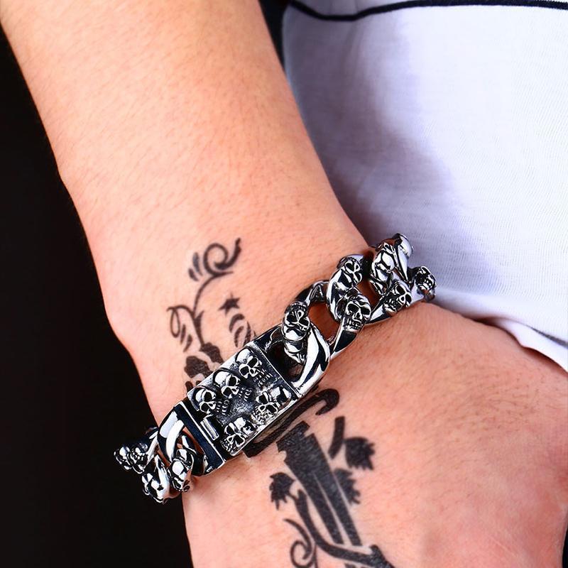 Dödskalle Armband Cuban Skull Chain (Stål)