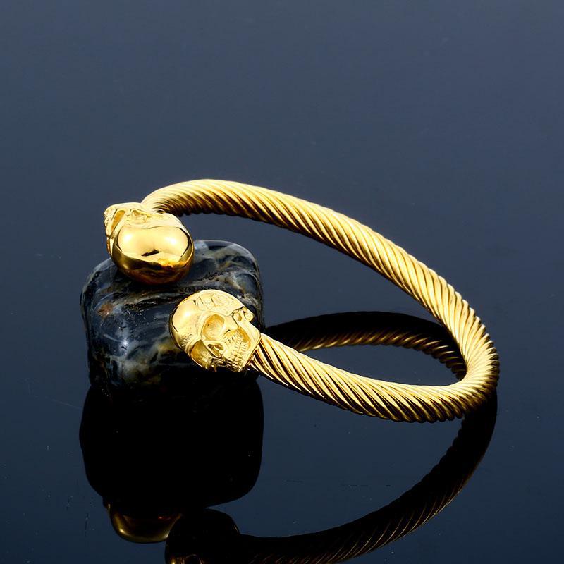 Manschettarmband Med Dödskalle (Guldstål)