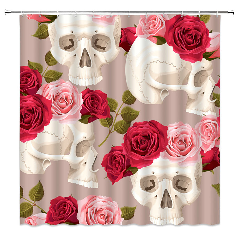 Dödskalle Duschdraperi Röda Rosor