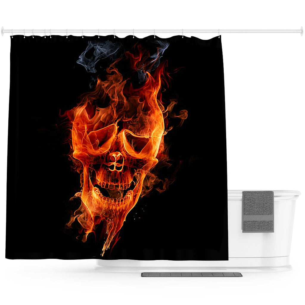 Duschdraperi Dödskalle Med Eldsflammor