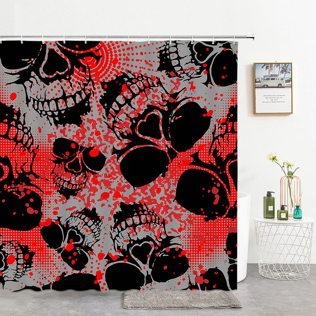 Duschdraperi Med Röda Dödskallar