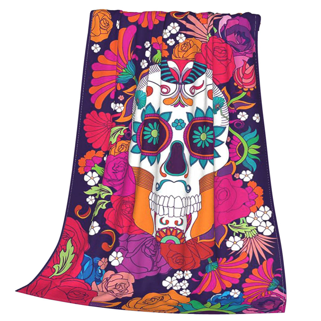 Filt Blommor Och Mexikansk Dödskalle