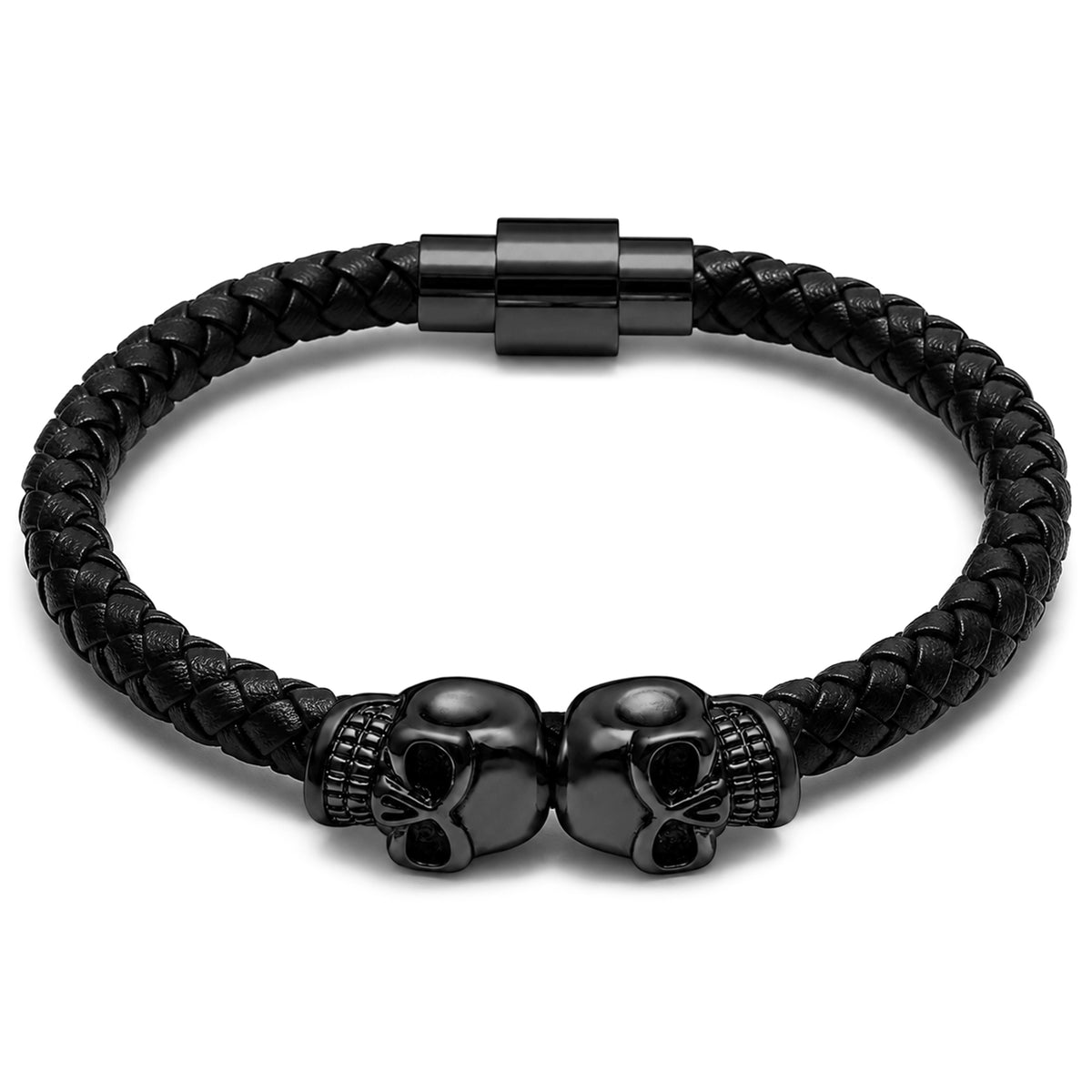 Svart Läderarmband Med Dödskallar
