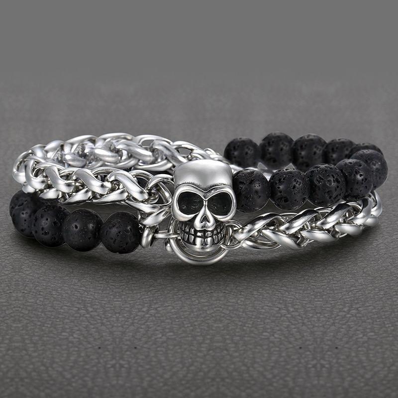 Armband Kranium Stål Och Pärlor