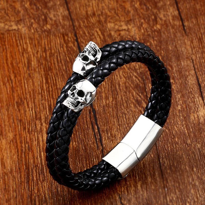 Svart Läderarmband Dödskalle