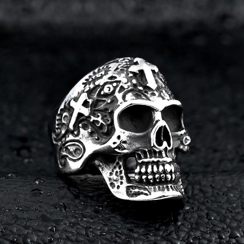 Stålring Dödskalle Med Kors