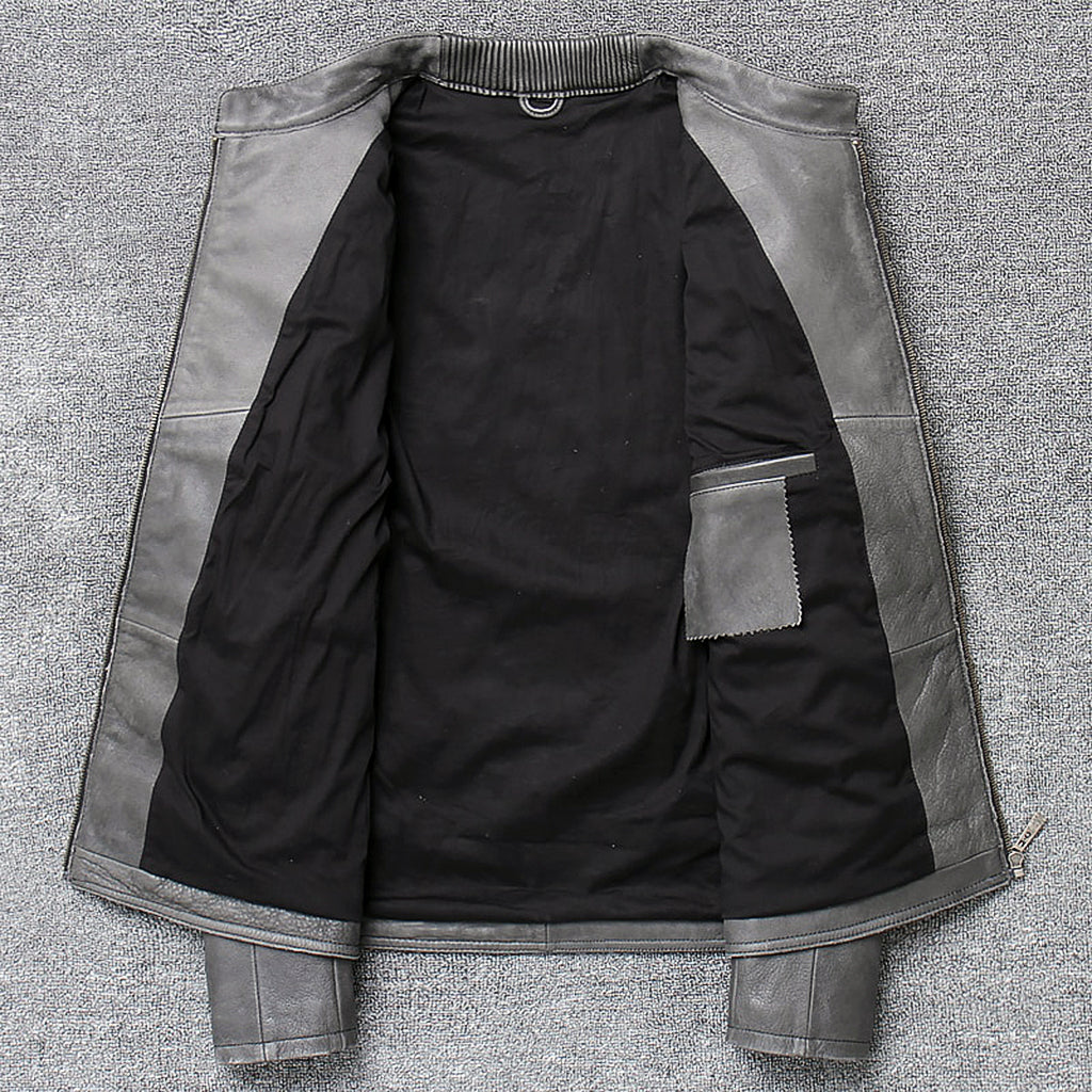 Grå Motorcykel Läderjacka Med Dödskalle