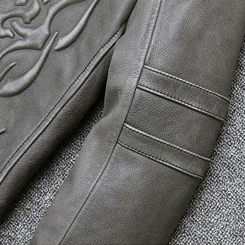 Grå Herrjacka Läder Med Dödskalle