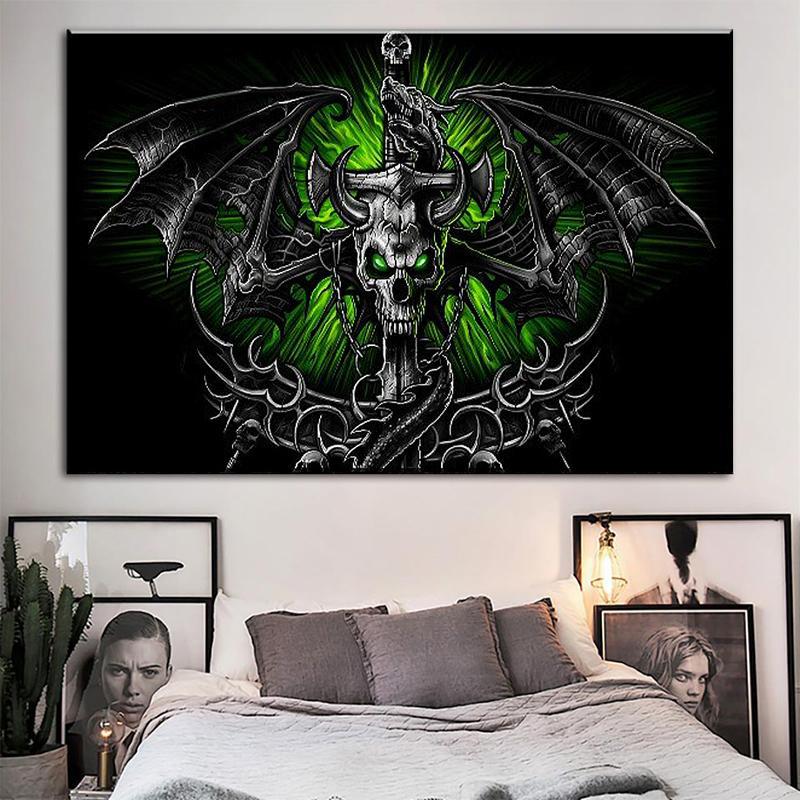 Grön Dödskalle Tavla
