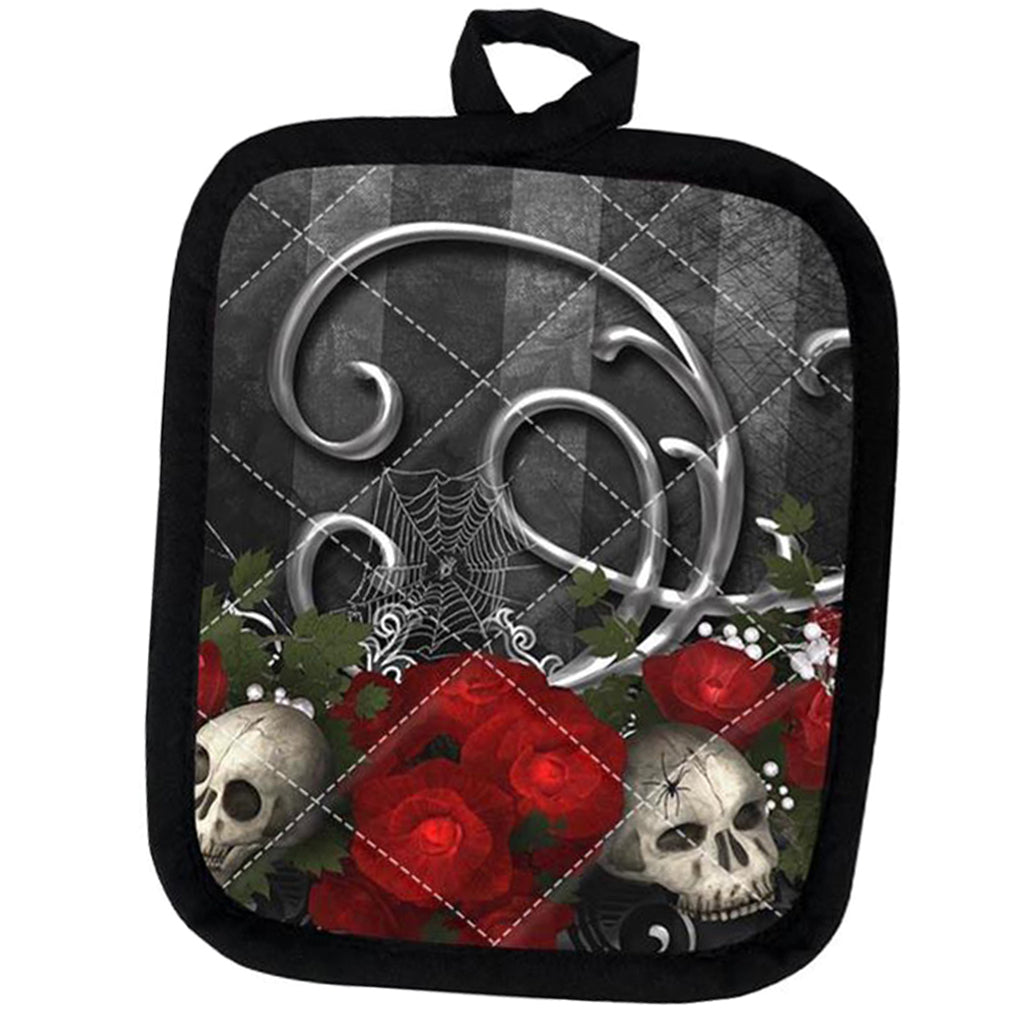 Grytlapp Dödskalle Med Röda Rosor