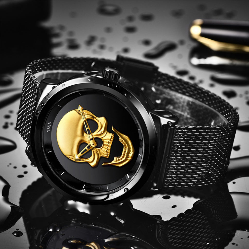 Guldfärgad Dödskalle Klocka