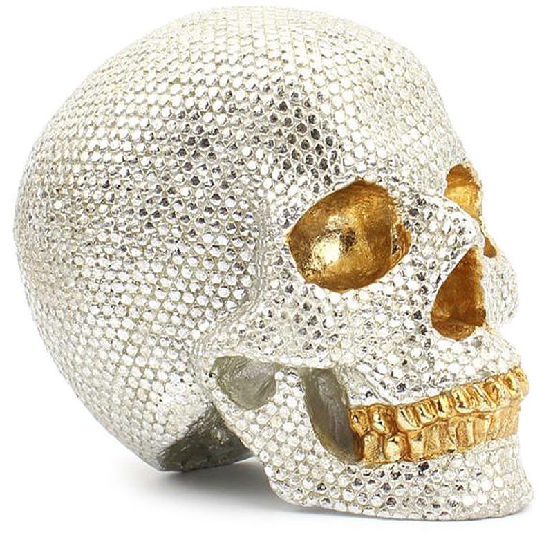 Silverfärgad Dödskalle Staty