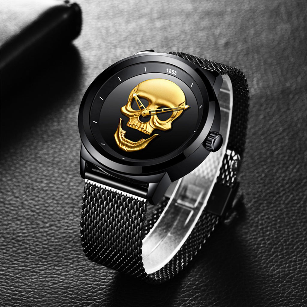 Dödskalle Klocka Med Svart Armband