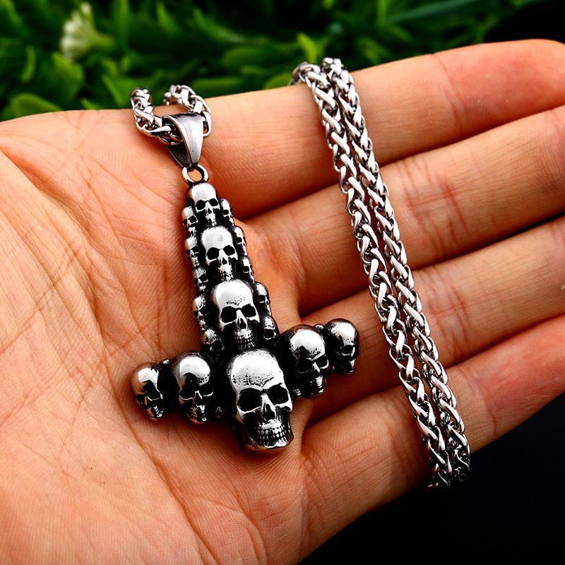 Dödskalle Halsband Viking Cross (Stål)