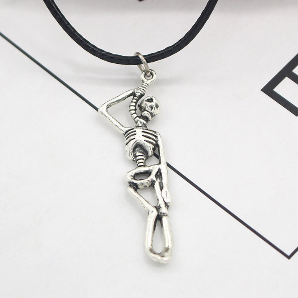 Läder Halsband Med Självmordsbenäget Skelett