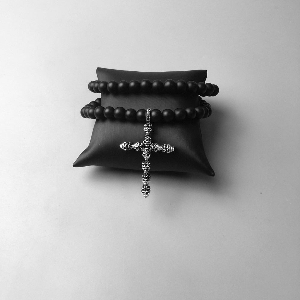 Silver Halsband Med Dödskalle-Kors Hänge