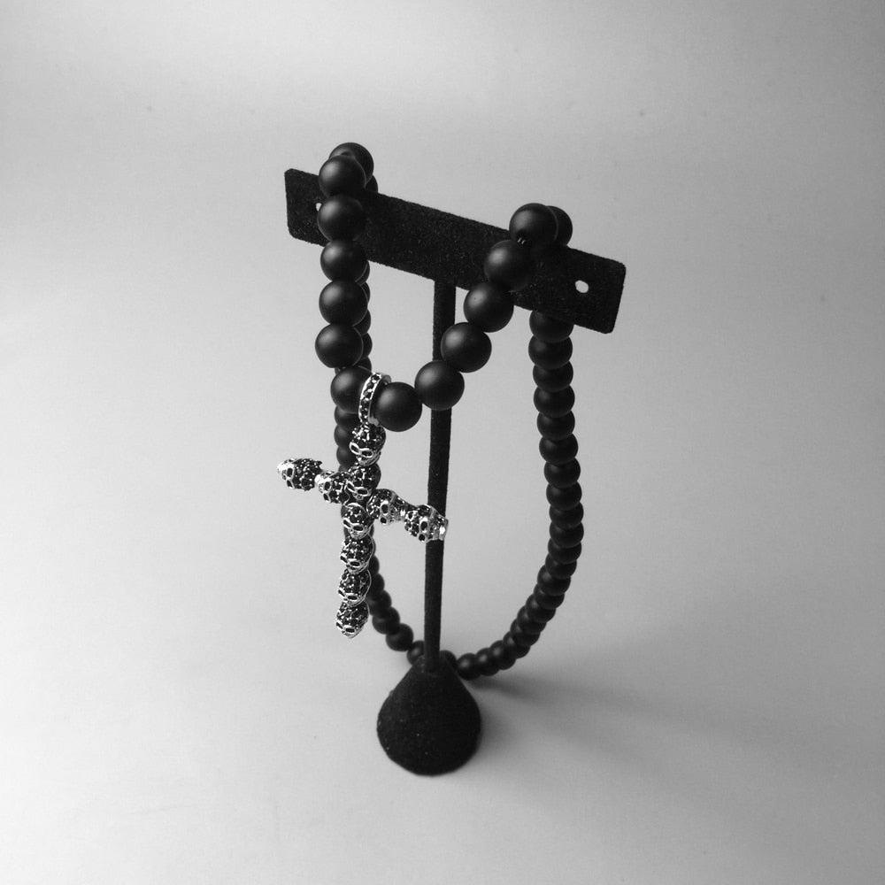 Sterling Silver Halsband Med Dödskalle-Kors