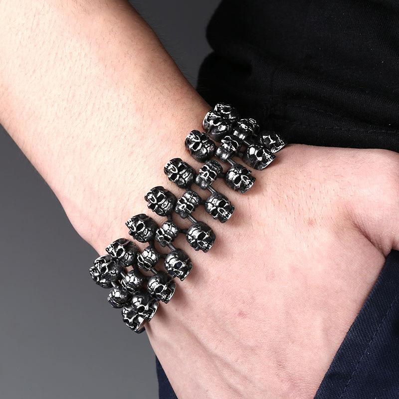 Heavy Metal Armband Herr Med Dödskallar