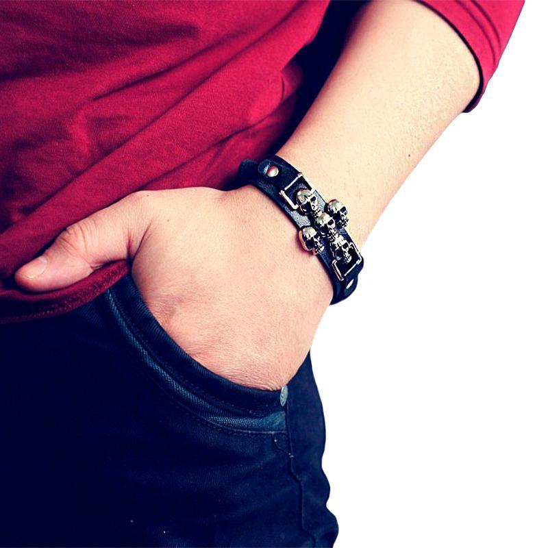 Dödskalle Armband Cursed Cross (Läder)