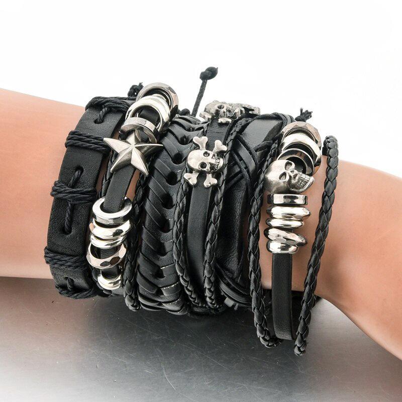 Dödskalle Armband Skull Stack (Läder)