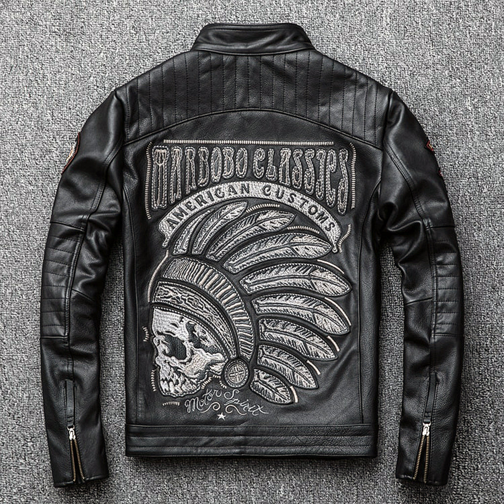 Svart Herrjacka Med Dödskalle Ryggmärke