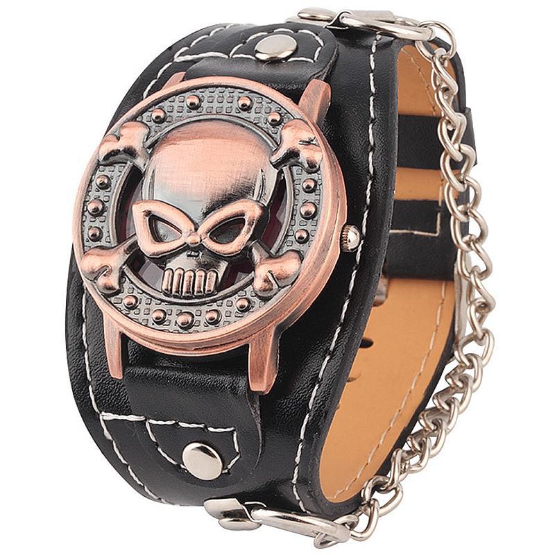 Dödskalle Herrklocka Läderarmband