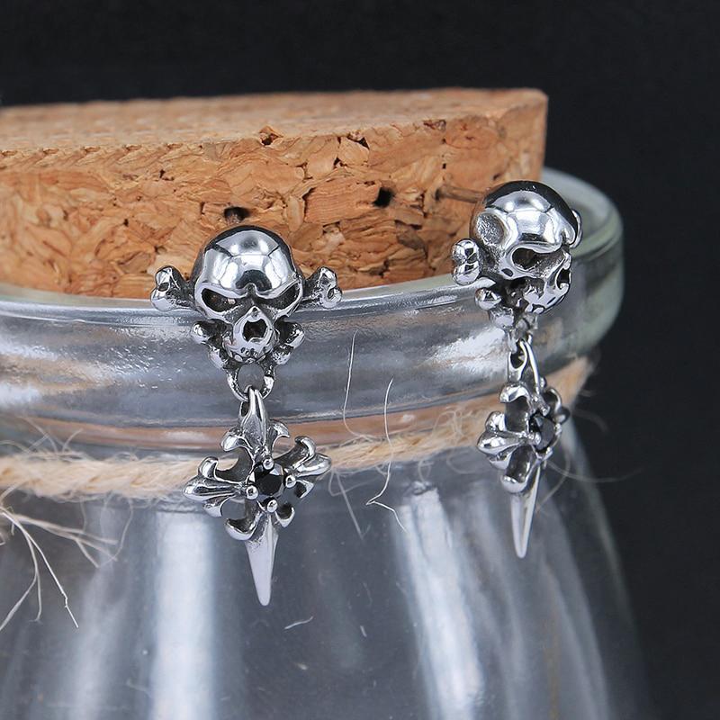 Dödskalle Örhängen Hängande Kors (Stål)