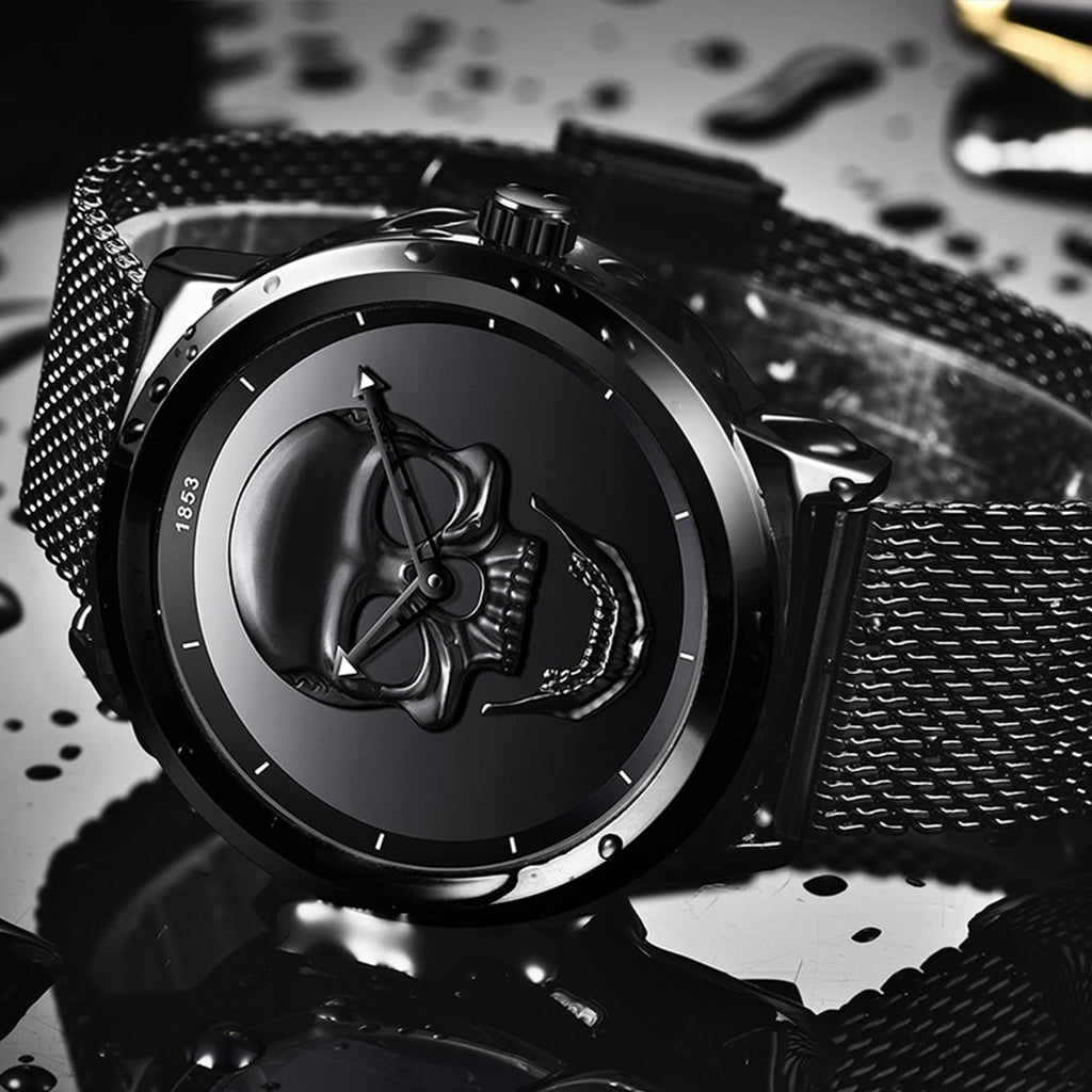 Svart Dödskalle Klocka Herr