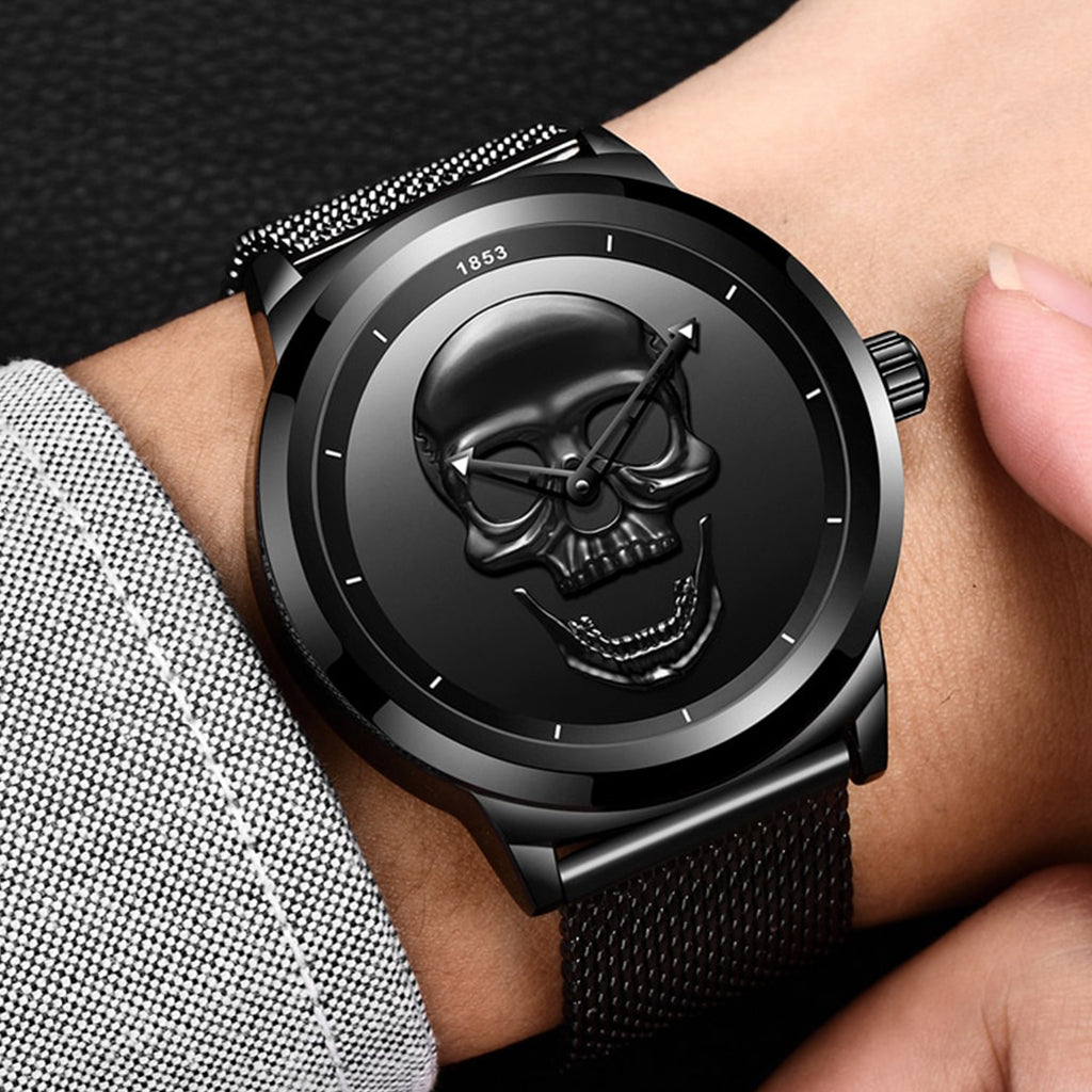 Svart Herrklocka Med Dödskalle